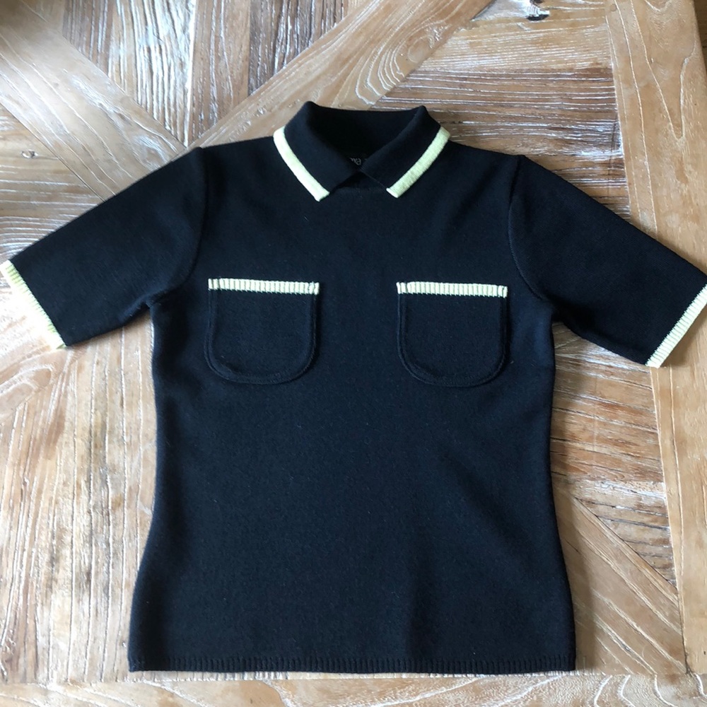 Designer, black with yellow trim polo sweater